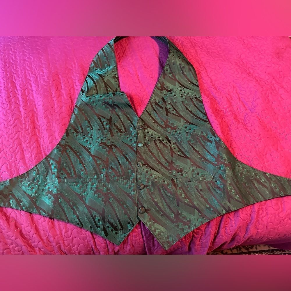 Bracci tux vest beautiful  green / aqua XXL adjustable at neck and back